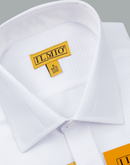 Men's - Ilmio White on White Fancy - Covered Buttons - Button Cuff Shirt -