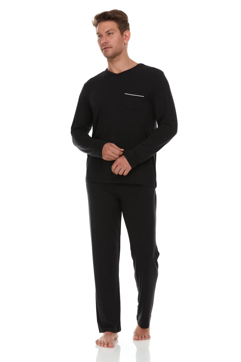 Symmar Men's Micro Model V-Neck Pajamas - Black