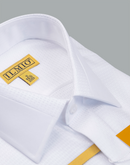 Men's - Ilmio White on White Fancy - Covered Buttons - French Cuff Shirt -
