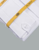 Men's - Ilmio White on White Fancy - Covered Buttons - French Cuff Shirt -