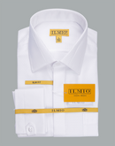 Men's - Ilmio White on White Fancy - Covered Buttons - French Cuff Shirt -