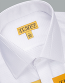 Men's - Ilmio White on White Fancy - Covered Buttons - French Cuff Shirt -