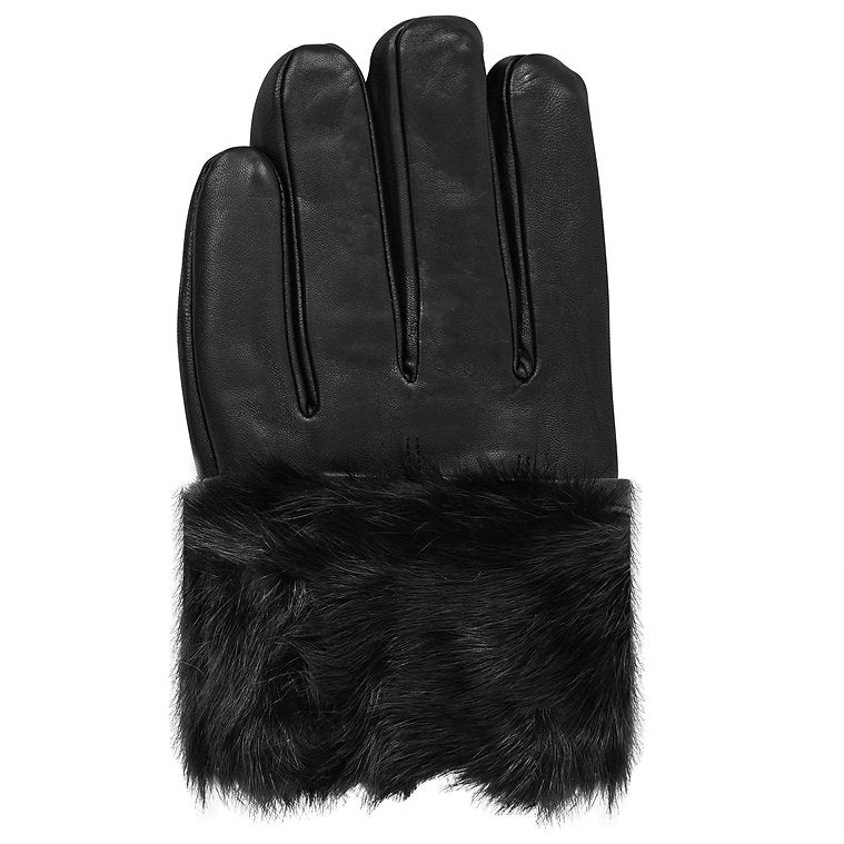 Black Rabbit Fur Leather Gloves