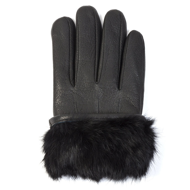 Black Rabbit Fur Leather Gloves