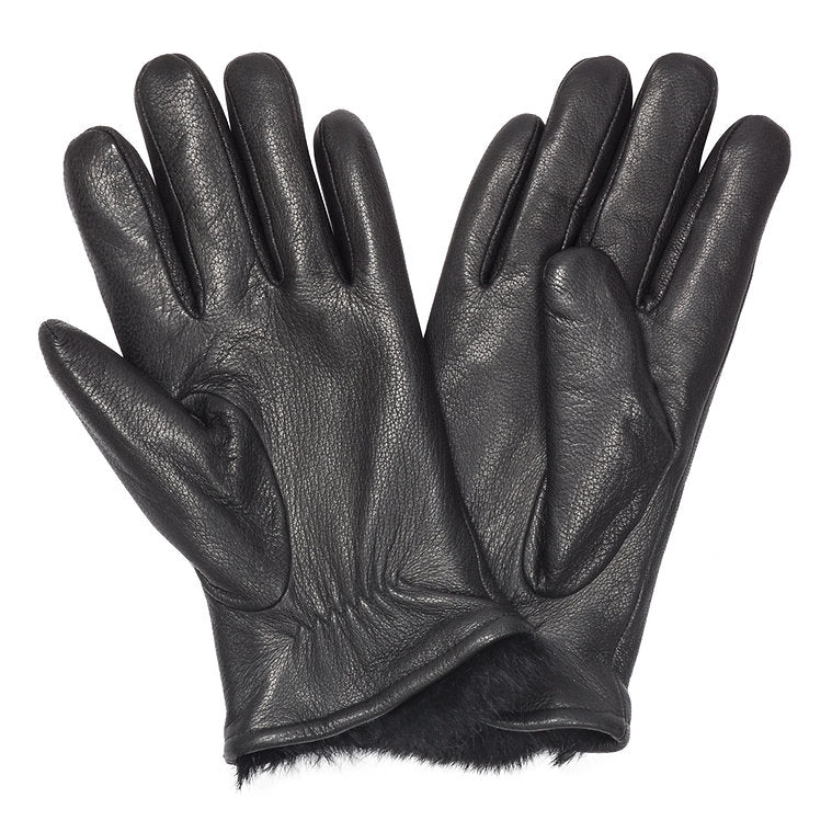 Black Rabbit Fur Leather Gloves