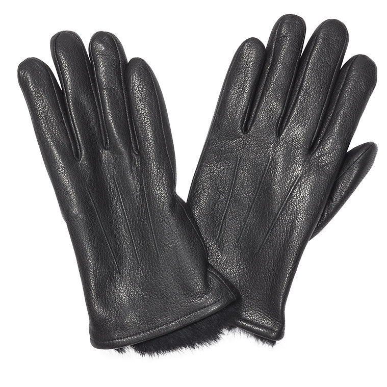 Black Rabbit Fur Leather Gloves