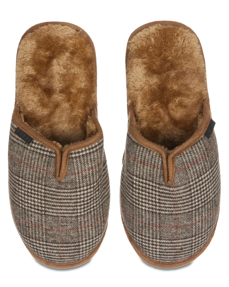 MEMOI Men's Plaid Plush Slipper - Brown