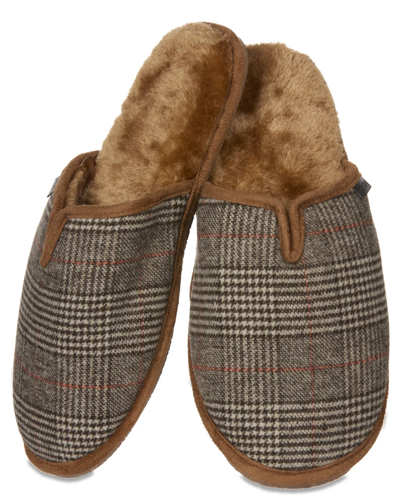 MEMOI Men's Plaid Plush Slipper - Brown