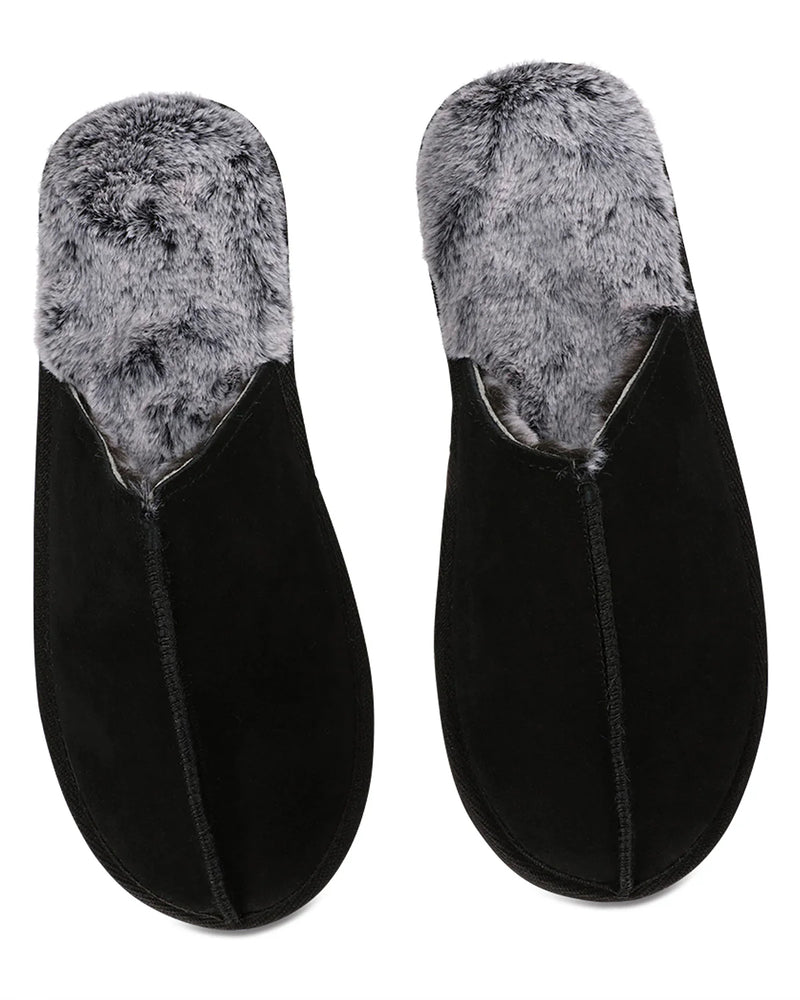 MEMOI Men's Suede Plush Slipper - Black