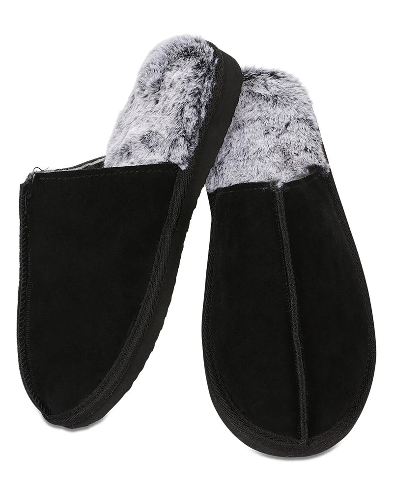 MEMOI Men's Suede Plush Slipper - Black