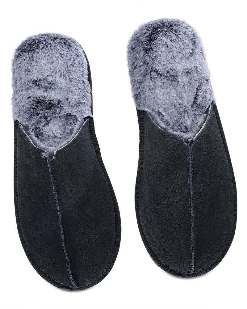 MEMOI Men's Suede Plush Slipper - Navy