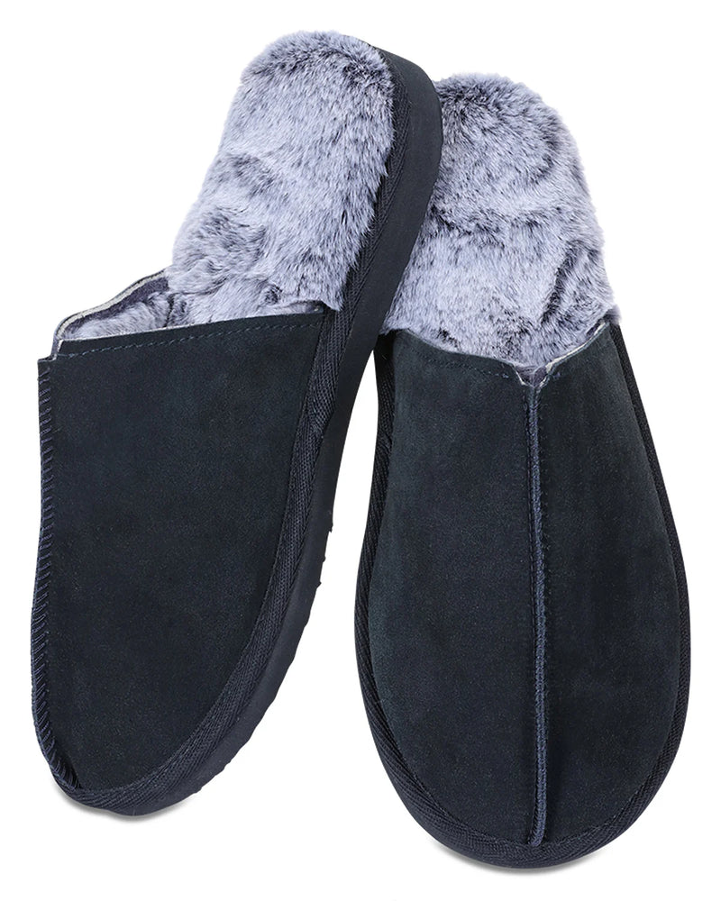 MEMOI Men's Suede Plush Slipper - Navy