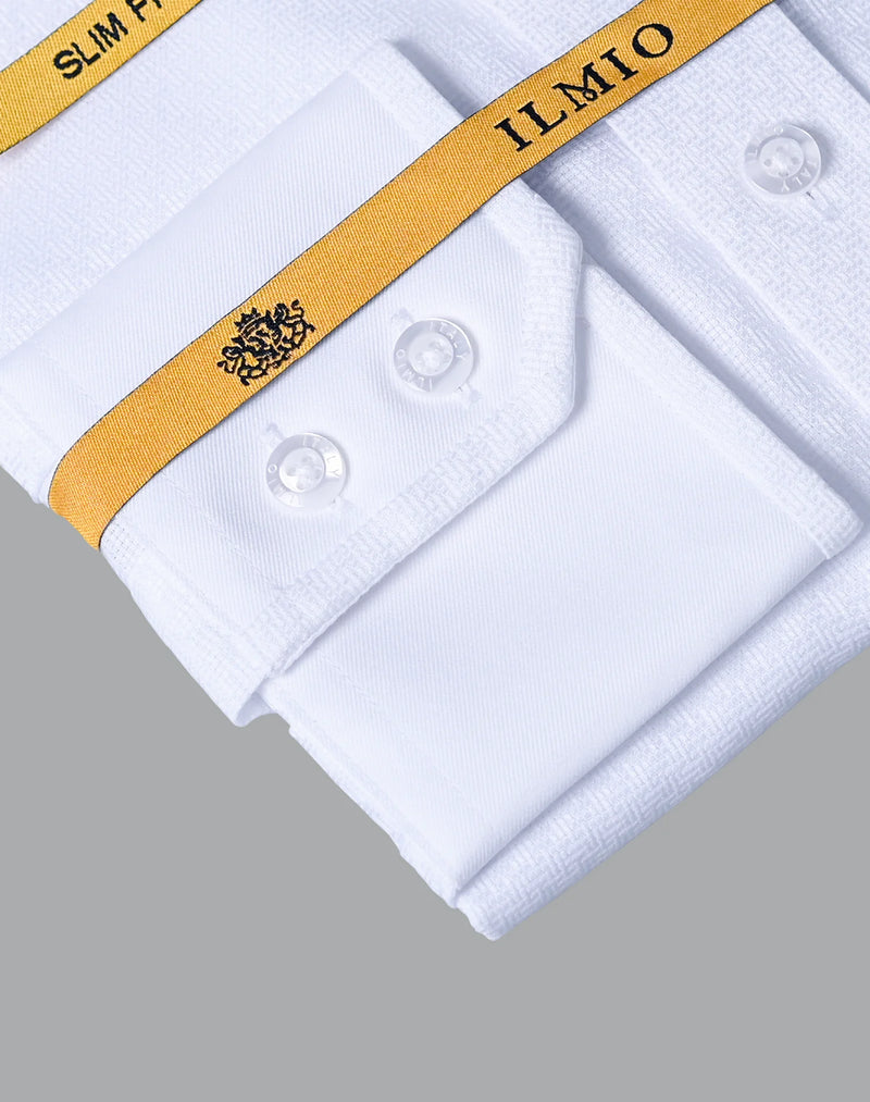 Mens  - Ilmio Gold White on White - Double Placket - Button Cuff -