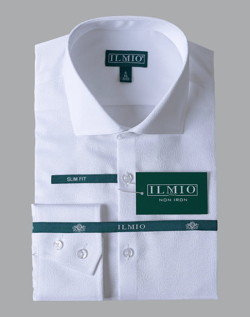 Mens  - Ilmio Jacquard 1 - Spread Collar Cotton Shirt - Without Pocket