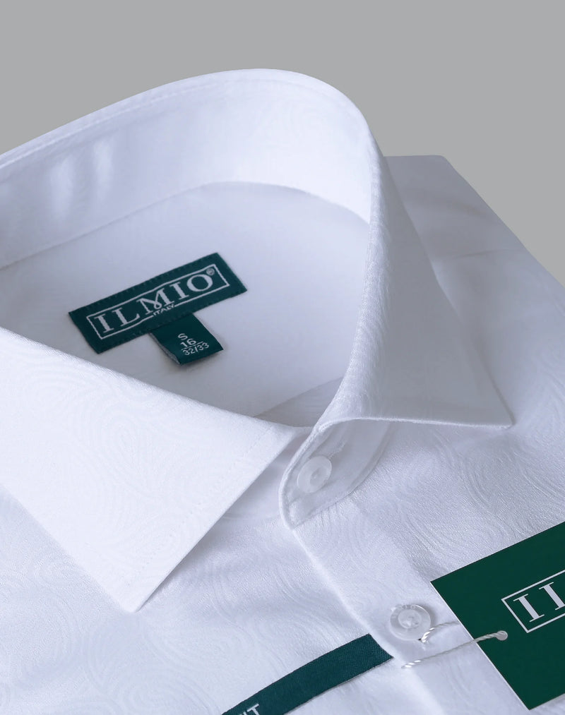 Mens  - Ilmio Jacquard 1 - Spread Collar Cotton Shirt - Without Pocket