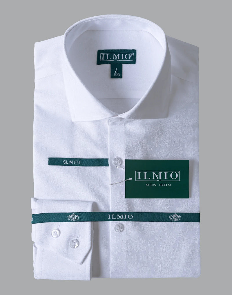 Mens  - Ilmio Jacquard 2 - Spread Collar Cotton Shirt - Without Pocket