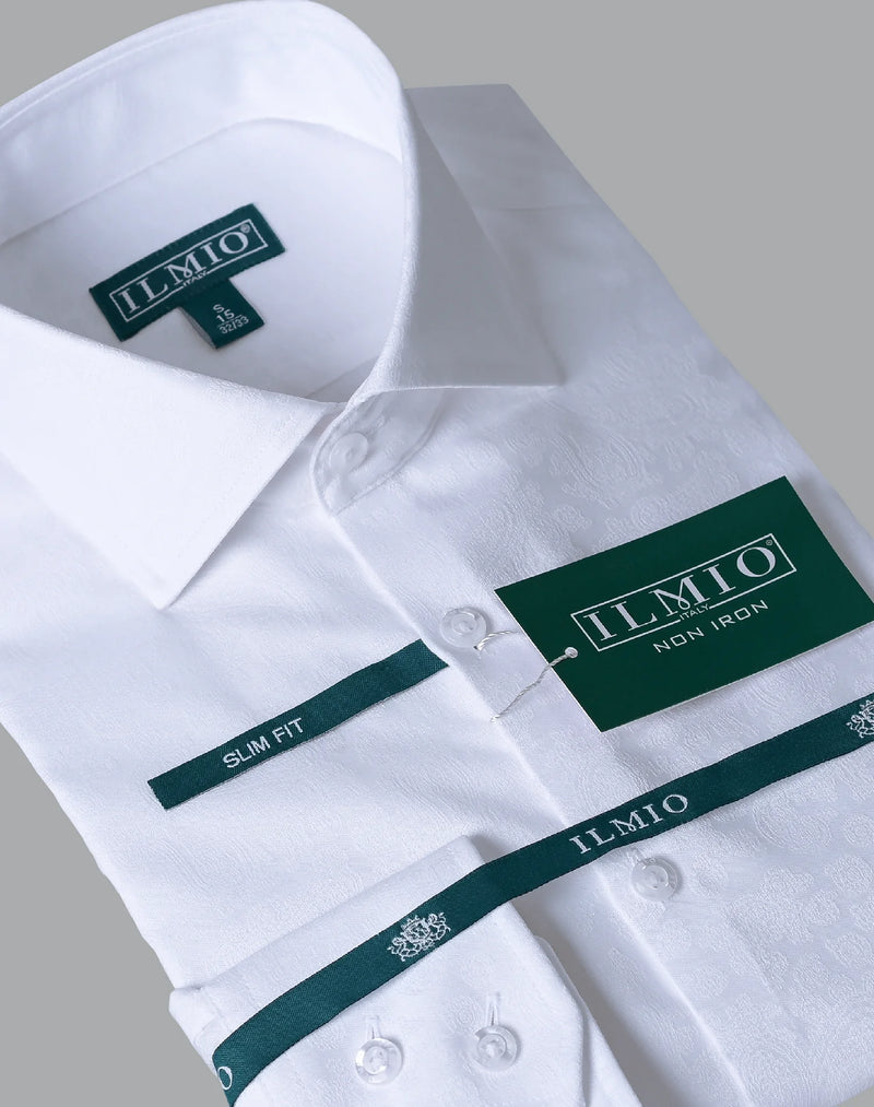 Mens  - Ilmio Jacquard 2 - Spread Collar Cotton Shirt - Without Pocket