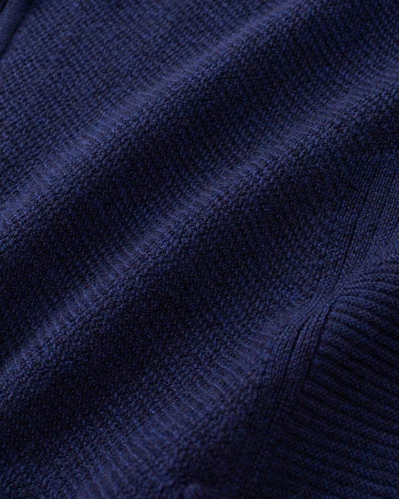 ILMIO 100% Wool Full Zipper Pattern Weave Cardigan - Style 4 Navy