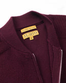 ILMIO 100% Wool Full Zipper Pattern Weave Cardigan - Style 4 Burgundy