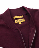 ILMIO 100% Wool Full Zipper Flat Weave Cardigan - Style 4 Burgundy