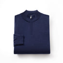 ILMIO 100% Wool Quarter Zipper Flat Weave Pullover - Style 2 Navy