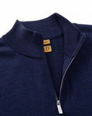 ILMIO 100% Wool Quarter Zipper Flat Weave Pullover - Style 2 Navy