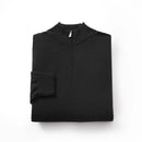 ILMIO 100% Wool Quarter Zipper Flat Weave Pullover - Style 2 Black