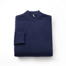 ILMIO 100% Wool Quarter Zipper Pattern Weave Pullover - Style 2 Navy