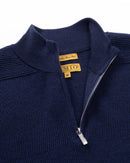 ILMIO 100% Wool Quarter Zipper Pattern Weave Pullover - Style 2 Navy