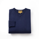 ILMIO  100% Wool  V-Neck Flat Weave Pullover With Sleeves - Style 6 Navy