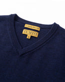 ILMIO  100% Wool  V-Neck Flat Weave Pullover With Sleeves - Style 6 Navy