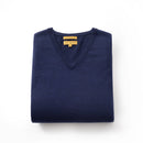 ILMIO 100% Wool V-Neck Flat Weave Sleeveless Pullover Vest - Style 6 Navy