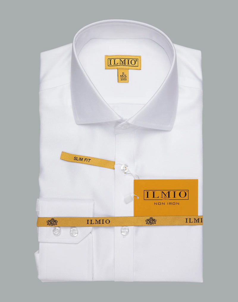 Mens  - Ilmio Gold Fine Twill Spread Collar, Button Cuff - (L/R) Cotton Shirt - Without Pocket