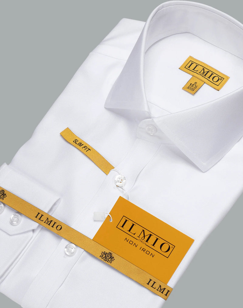 Mens  - Ilmio Gold Fine Twill Spread Collar, Button Cuff - (L/R) Cotton Shirt - Without Pocket