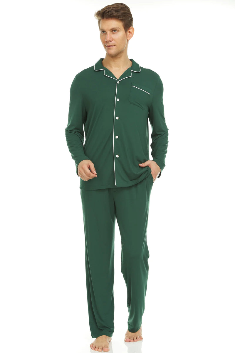 Symmar Men's Micro Button-Down Modal Pajama - Green