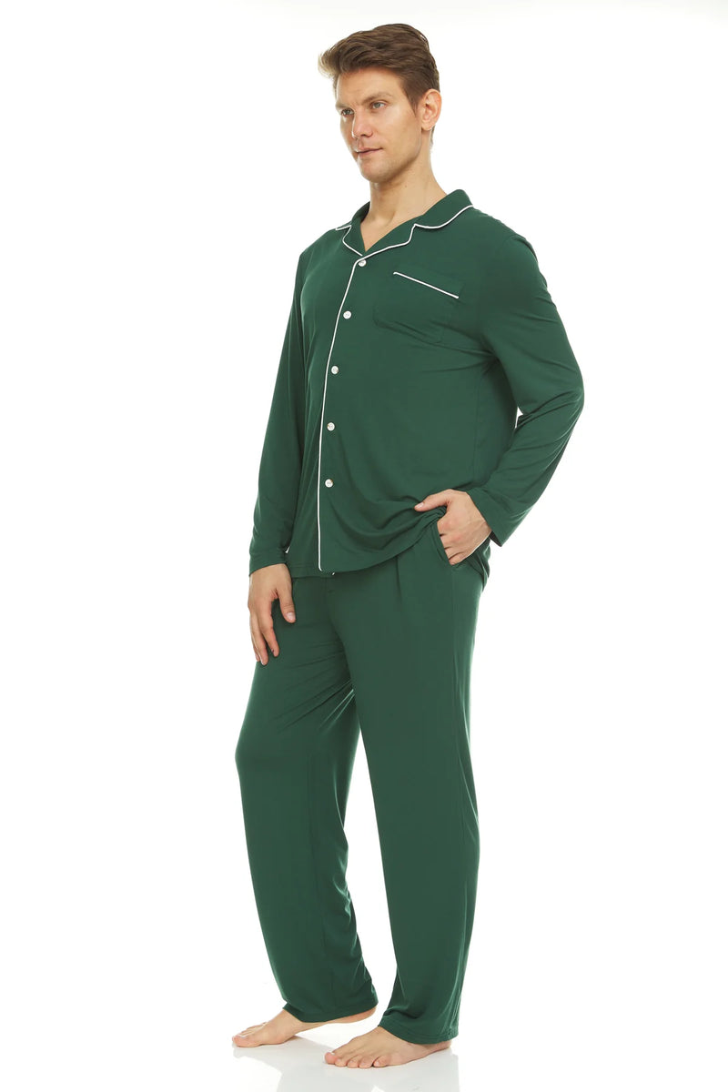 Symmar Men's Micro Button-Down Modal Pajama - Green