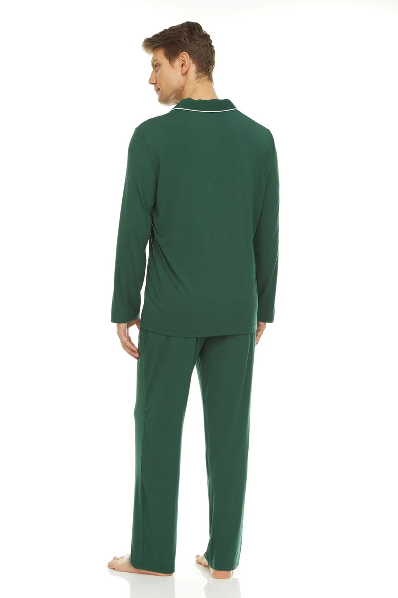 Symmar Men's Micro Button-Down Modal Pajama - Green