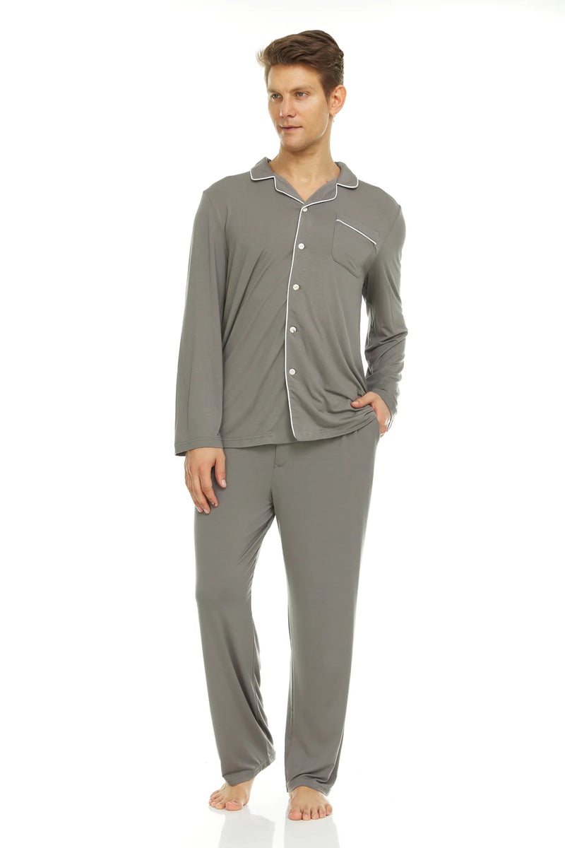 Symmar Men's Micro Model Button Down Pajamas - Gray