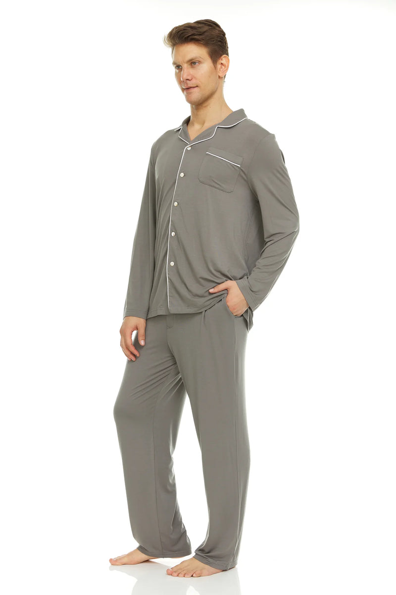 Symmar Men's Micro Model Button Down Pajamas - Gray