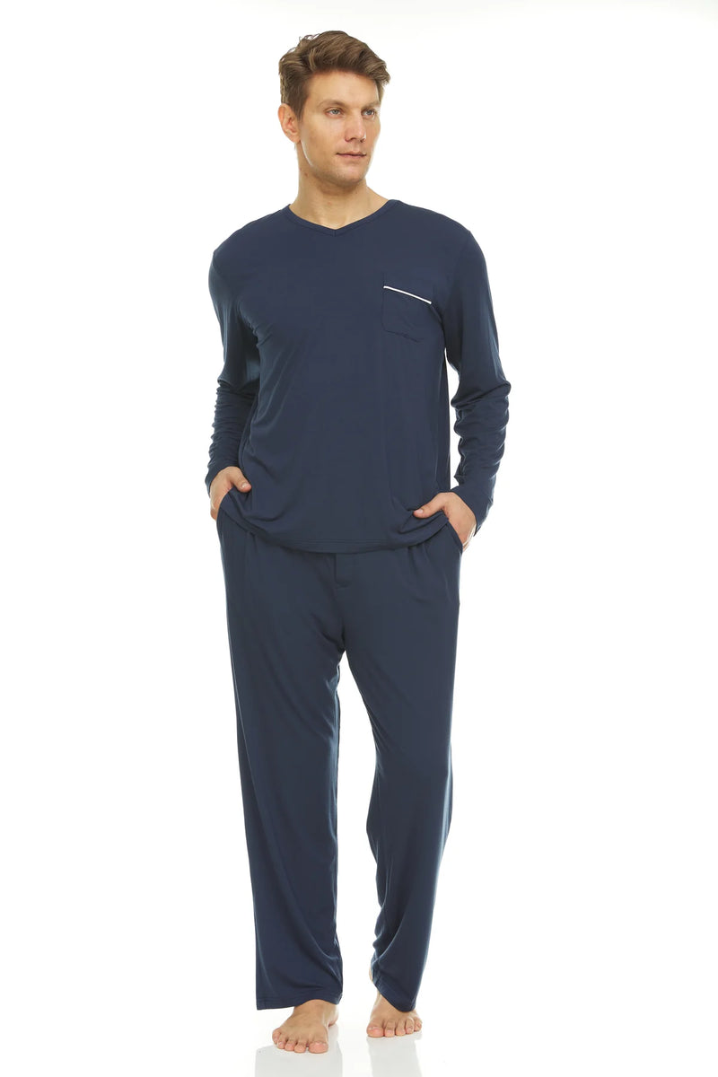 Symmar Men's Micro V-Neck Model Pajamas - Navy