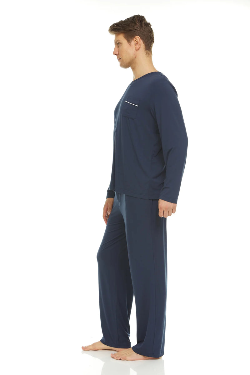 Symmar Men's Micro V-Neck Model Pajamas - Navy