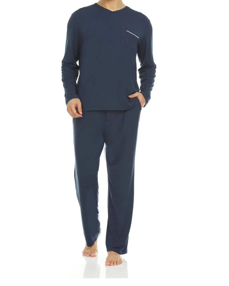 Symmar Men's Micro V-Neck Model Pajamas - Navy