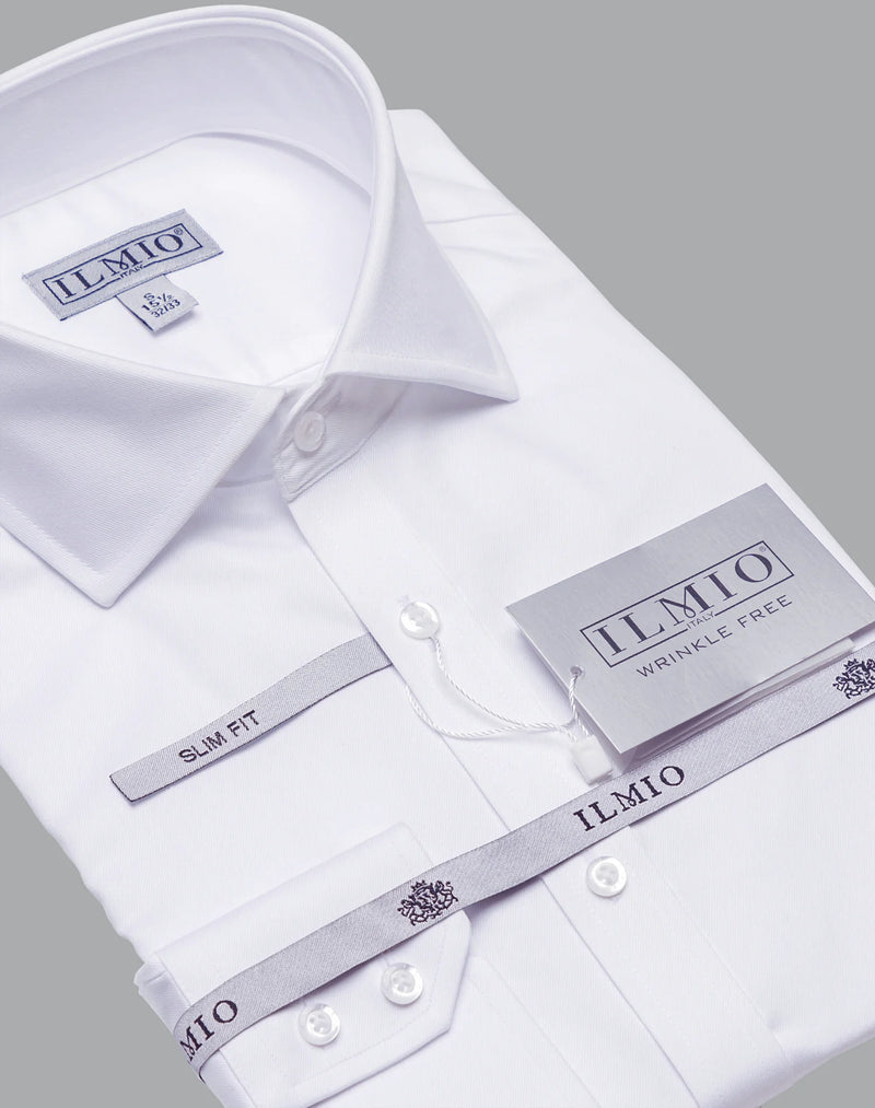 Mens - Ilmio Silver Label - Spread collar - Poly Cotton  (L/R) Button Cuff Shirt - Without Pocket