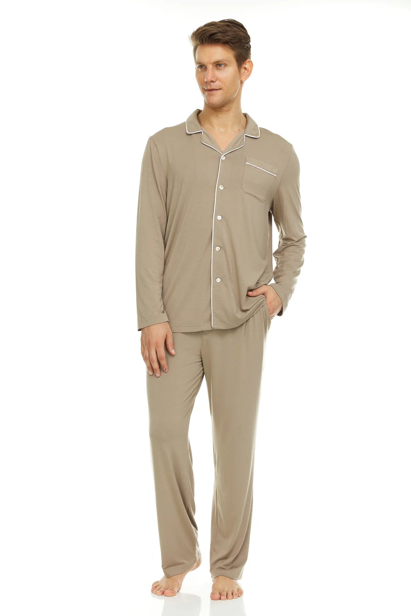 Symmar Men's Micro Model Button Down Pajamas - Taupe