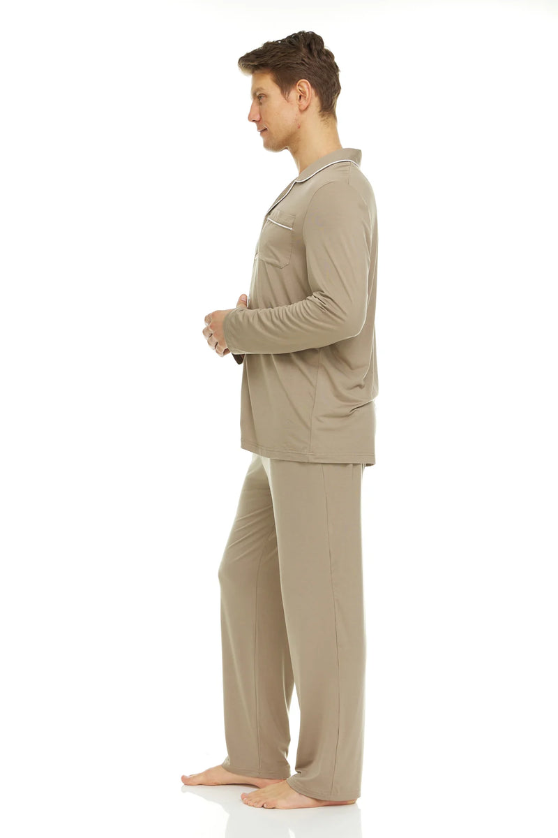 Symmar Men's Micro Model Button Down Pajamas - Taupe