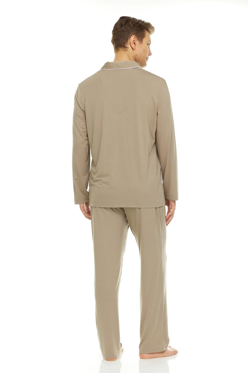 Symmar Men's Micro Model Button Down Pajamas - Taupe