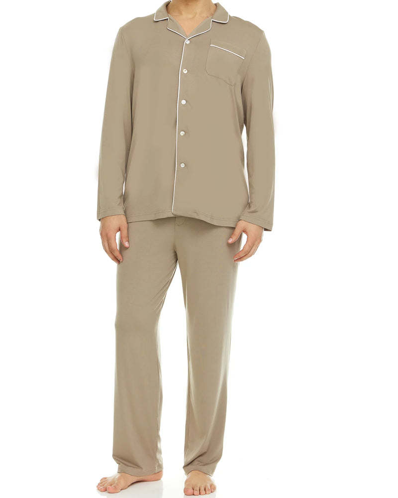 Symmar Men's Micro Model Button Down Pajamas - Taupe