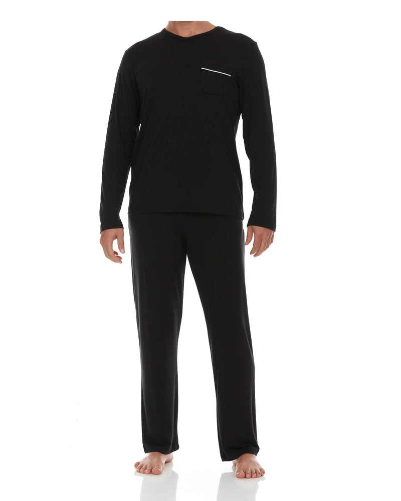 Symmar Men's Micro Model V-Neck Pajamas - Black