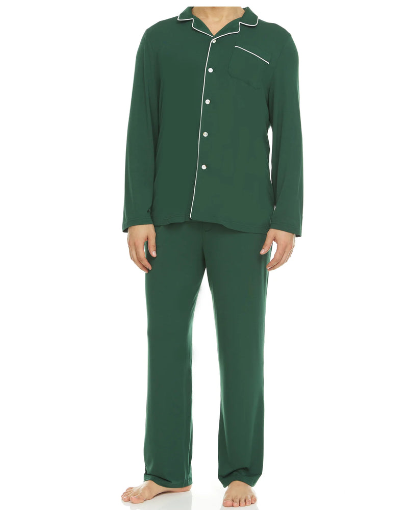 Symmar Men's Micro Button-Down Modal Pajama - Green