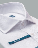 Men's - Ilmio Jacquard 3 - Spread Collar, French Placket, Cotton Button Cuff Shirt - Without Pocket